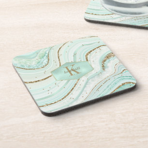 Abstract Agate Monogram Mint ID827 Coaster