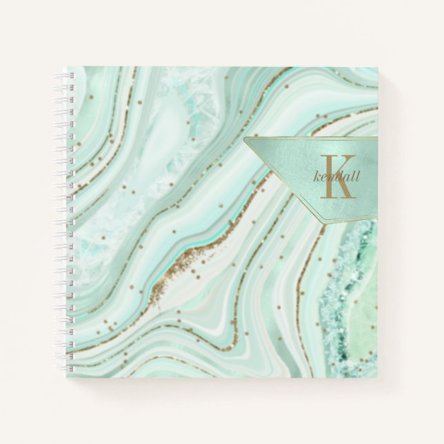 Abstract Agate Monogram Mint ID827 Notebook (Front)