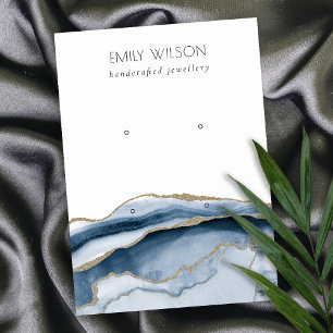 Abstract Agate Navy Gold 2 Stud Earring Display Business Card