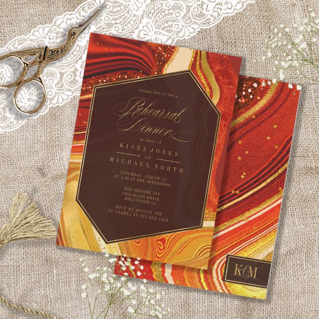 Abstract Agate Rehearsal Dinner Hot Orange ID827 (Front/Back In Situ)