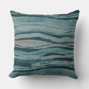 Abstract Agate Stripe Teal Green Blue Taupe Cushion