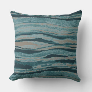 Abstract Agate Stripe Teal Green Blue Taupe Cushion