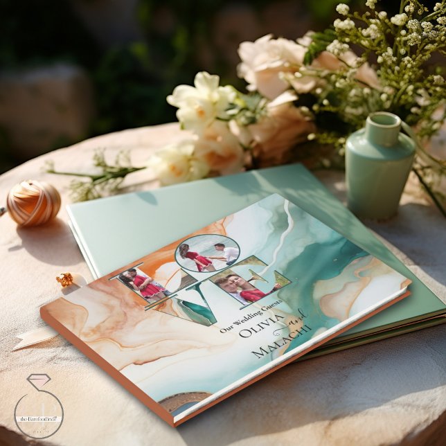 Abstract Agate Terracotta Marbled Guest Book (Make sure your guests have a place to leave their names and a short note  for your wedding keepsake)