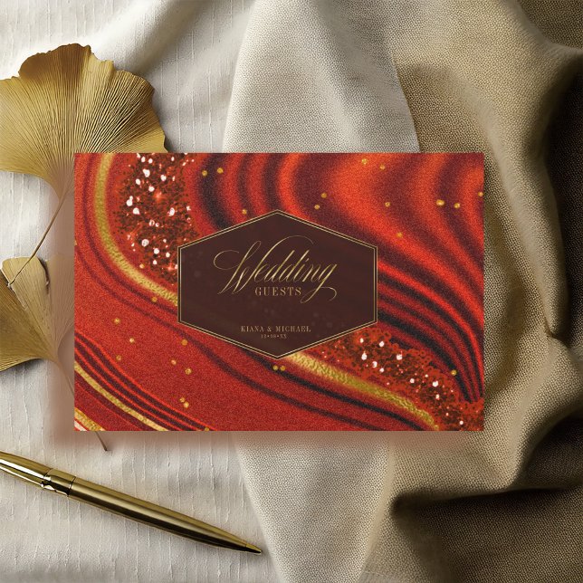 Abstract Agate Wedding Hot Orange ID827 Guest Book (Creator Uploaded)