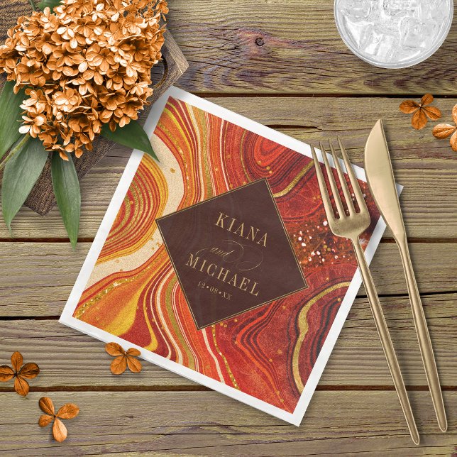 Abstract Agate Wedding Hot Orange ID827 Napkin (Creator Uploaded)