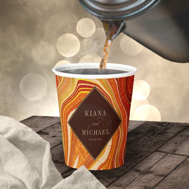 Abstract Agate Wedding Hot Orange ID827 Paper Cups (Creator Uploaded)