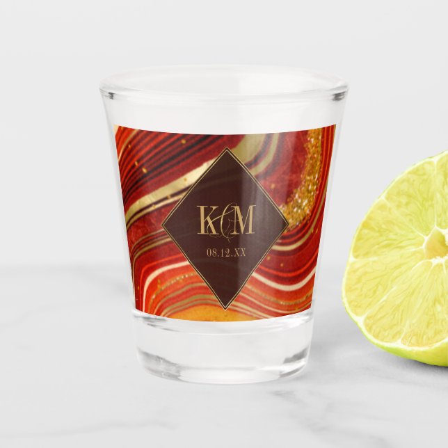 Abstract Agate Wedding Hot Orange ID827 Shot Glass (Front)