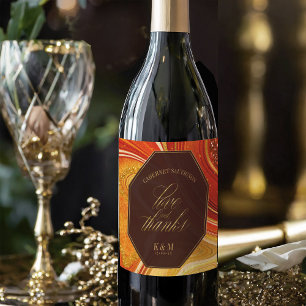 Abstract Agate Wedding Hot Orange ID827 Wine Label