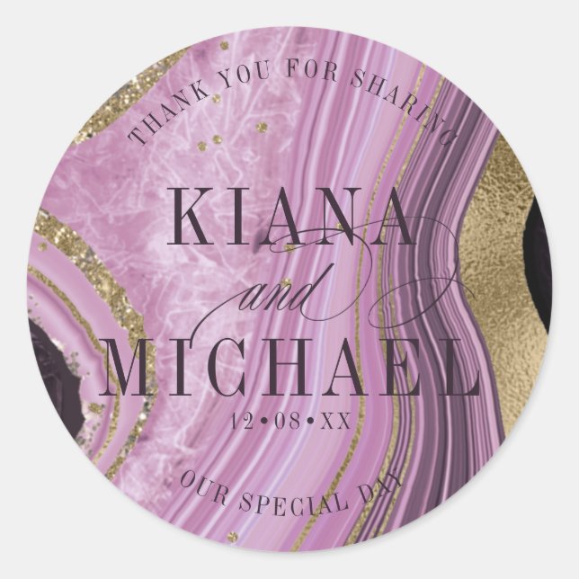 Abstract Agate Wedding Mauve ID827 Classic Round Sticker (Front)