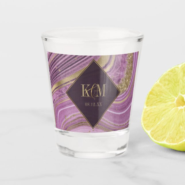 Abstract Agate Wedding Mauve ID827 Shot Glass (Front)