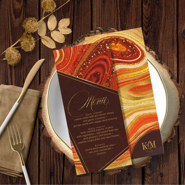 Abstract Agate Wedding Menu V2 Hot Orange ID827 (Creator Uploaded)