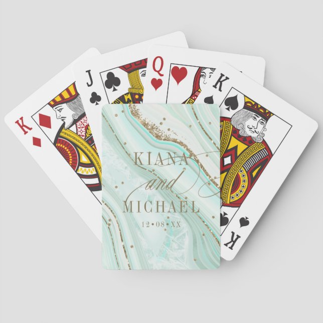 Abstract Agate Wedding Mint ID827 Playing Cards (Back)