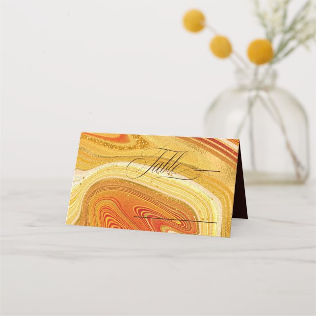 Abstract Agate Wedding Table Hot Orange ID827 Place Card (Front)