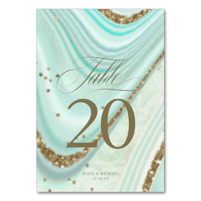 Abstract Agate Wedding V2 Mint ID827 Table Number (Front)