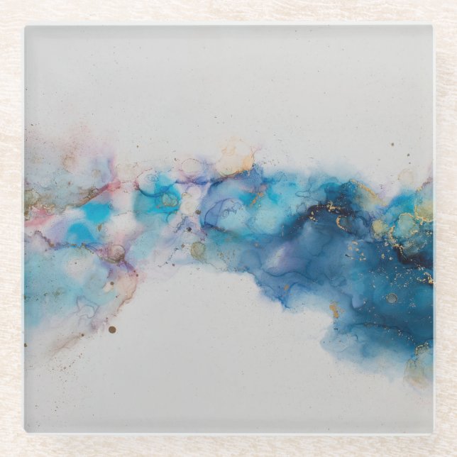 Abstract Alcohol Ink Art Background Glass Coaster (Front)