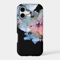 Abstract alcohol ink ART blue pink gold Black