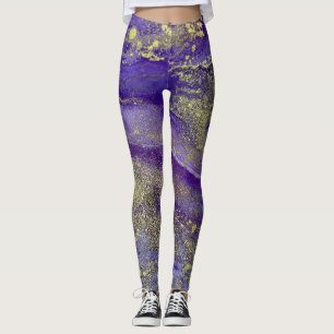 Abstract Alcohol Ink Art Rich Purples with Gold Leggings