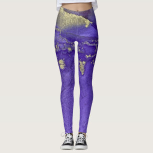 Abstract Alcohol Ink Art Rich Purples with Gold Leggings