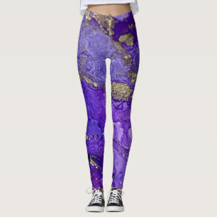 Abstract Alcohol Ink Art Rich Purples with Gold Leggings