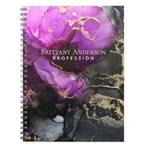 Abstract Alcohol Ink Black Purple Gold Notebook