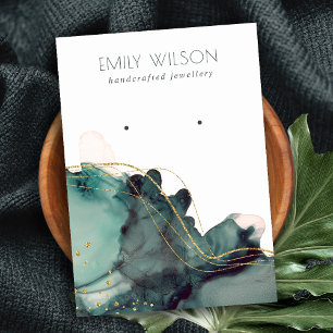 Abstract Alcohol Ink Gold Green Earring Display Business Card