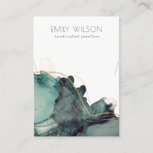 Abstract Alcohol Ink Gold Green Necklace Display Business Card