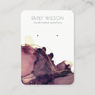 Abstract Alcohol Ink Gold Maroon Earring Display Business Card