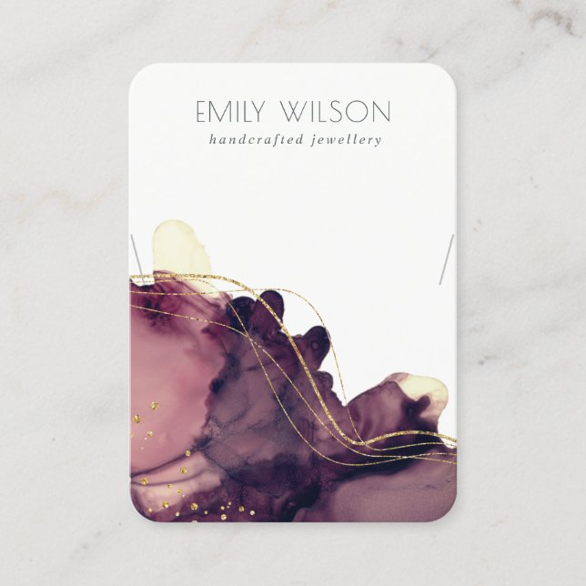 Abstract Alcohol Ink Gold Maroon Necklace Display Business Card (Front)