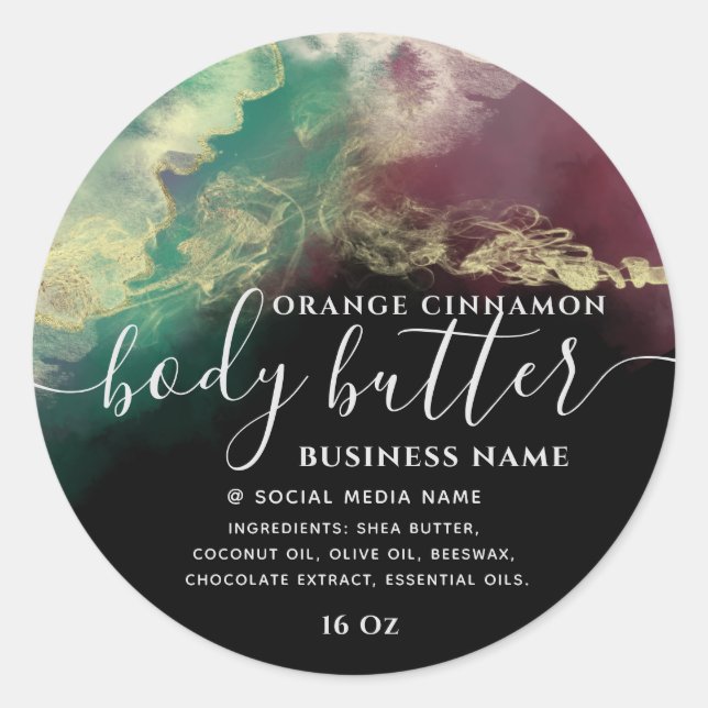 Abstract alcohol ink gold  modern script  classic round sticker (Front)