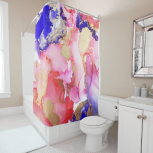 Abstract Alcohol Ink Pink Purple Gold Metallic Shower Curtain