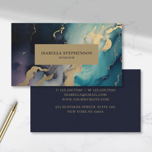 Abstract Alcohol Ink Purple Green Gold Marble  Business Card