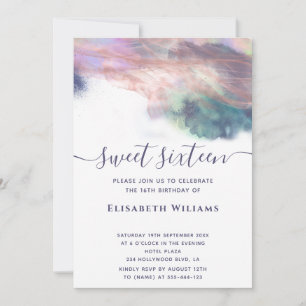 Abstract alcohol ink rose gold modern script invitation