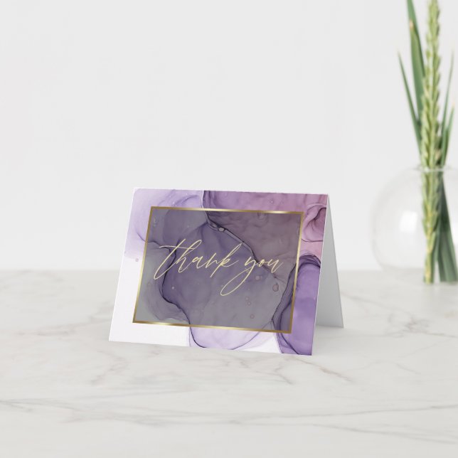 Abstract Alcohol Ink Rose Pink Plum Thank You Card (Front)