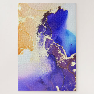 Abstract Alcohol Ink Royal Blue Citrus Brass Jigsa Jigsaw Puzzle