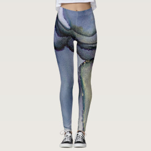 Abstract Alcohol Ink Shimmery Blue & Gold Leggings