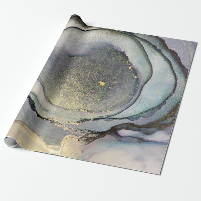 Abstract Alcohol Ink Shimmery Purple Teal Gold Wrapping Paper (Unrolled)