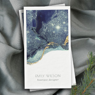 Abstract Alcohol Ink Silver Navy Blue Glitter Napkin