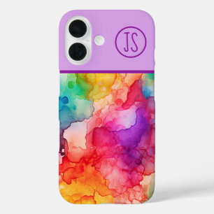 Abstract Alcohol Ink Style Rainbow Monogrammed iPhone 16 Case