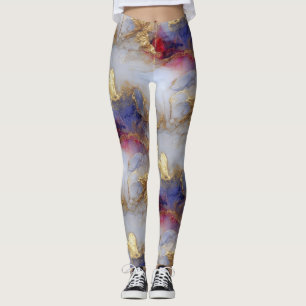Abstract Alcohol Ink Texture with Gold Accents Leggings