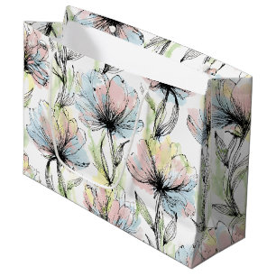 Abstract Alcohol Wash Pen and Ink Large Flowers Gift Bag
