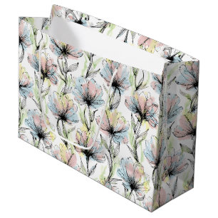 Abstract Alcohol Wash Pen and Ink Medium Flowers Large Gift Bag