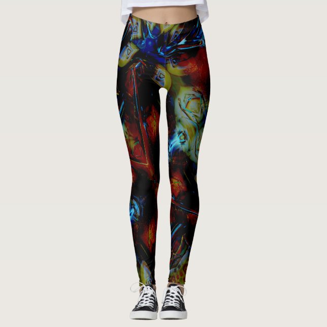 Abstract almonds under showy deformed dark glass   leggings (Front)