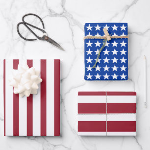 Abstract America Flag Red White Blue Stars Stripes Wrapping Paper Sheet