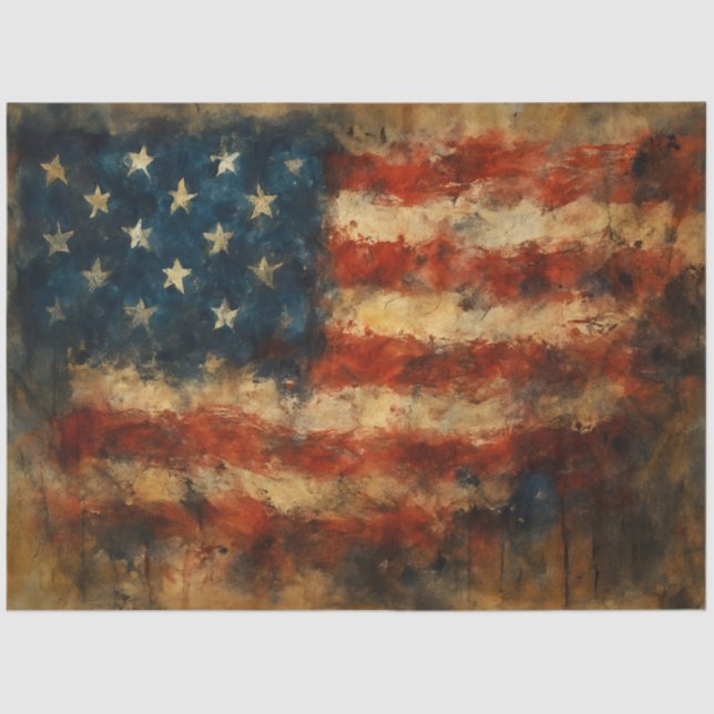 Abstract American Flag in Texture Decoupage Paper  (Front)
