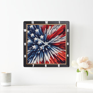 Abstract American Flag Spiked Design Square Wall Clock