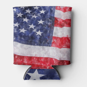 Abstract American Flag, Watercolor Style. Can Cooler