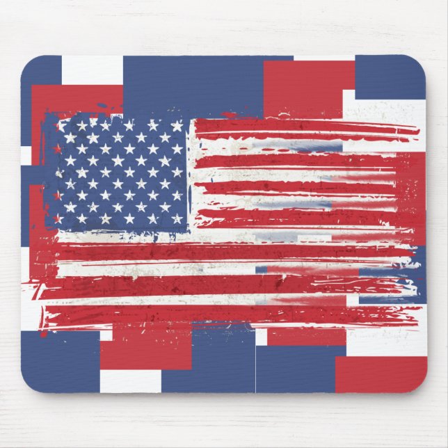 Abstract American Flags On Red White and Blue Mouse Pad (Front)
