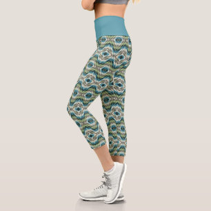 Abstract American Native Indian Mosaic Art Pattern Capri Leggings