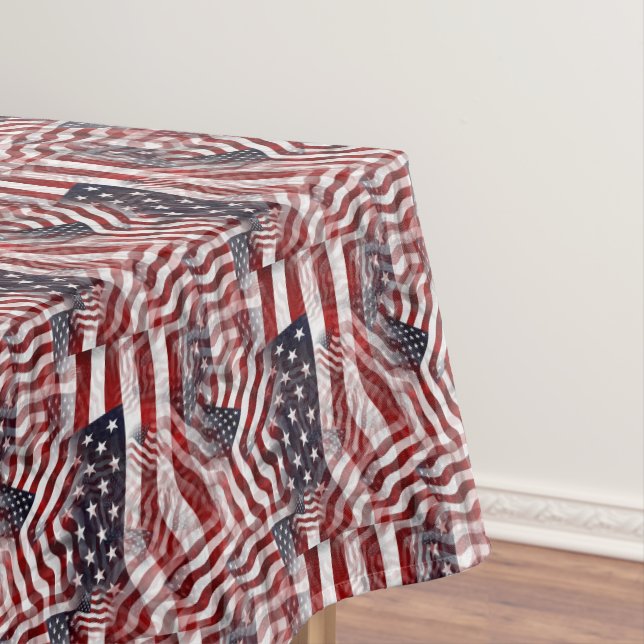 Abstract American Red White Blue Flag Motif Tablecloth (In Situ)