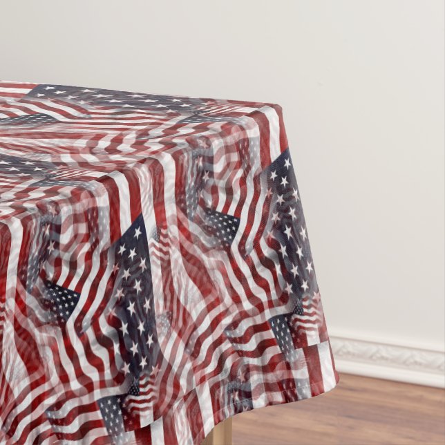 Abstract American Red White Blue Flag Motif Tablecloth (In Situ)